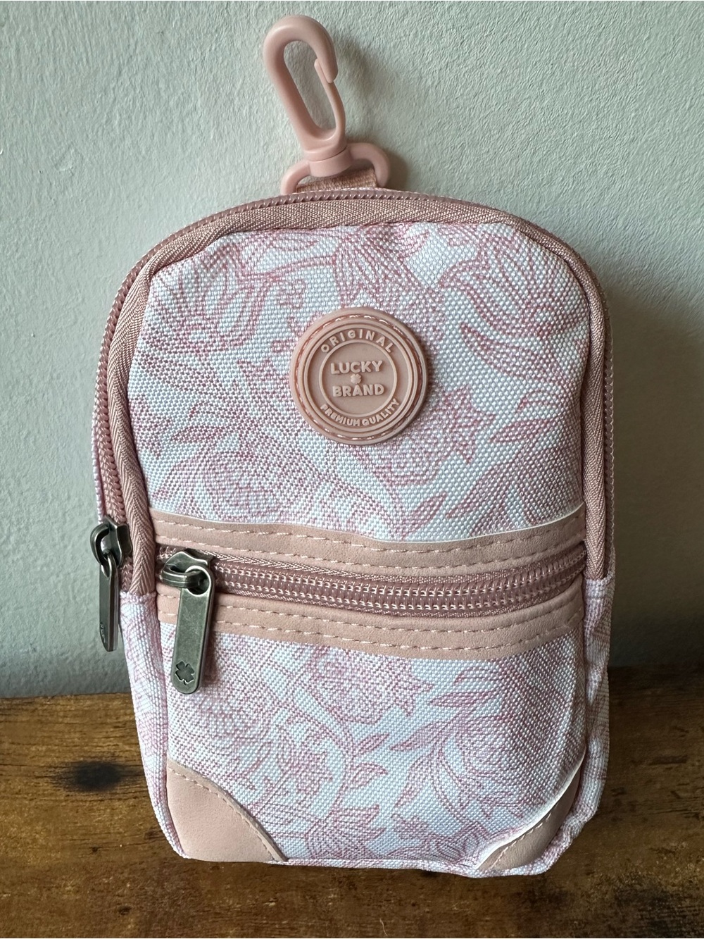 Lucky Brand Blush Pink Floral Mini Backpack Pouch Bag Charm Keychain NWOT